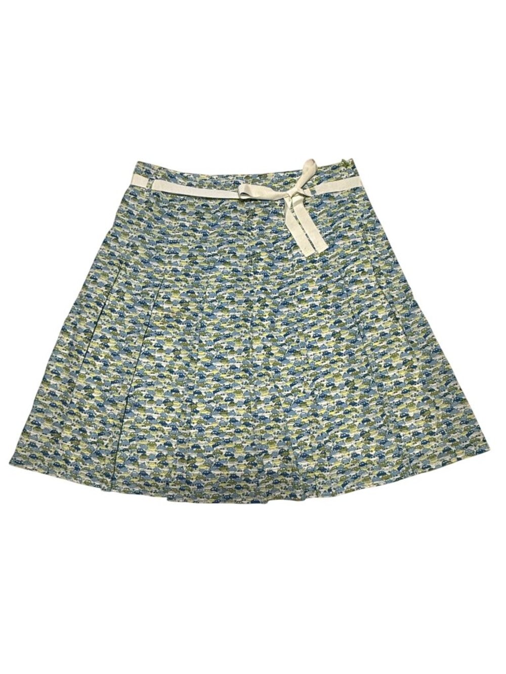 Vintage J. Crew Green & Blue VW Bug Punch Buggie Tie Waist Skirt Sz 4